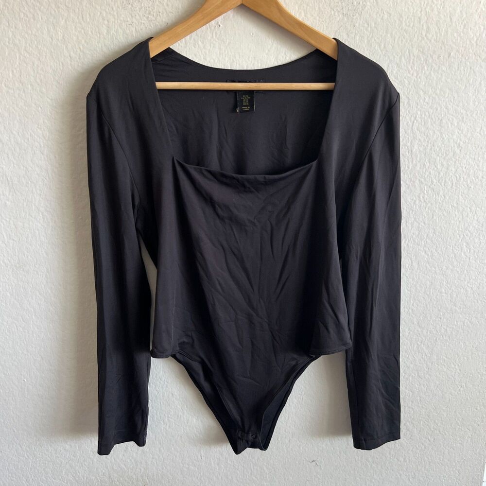 HOUSE OF HARLOW 1960 Black Square Neck Long Sleeve Bodysuit Womens XL